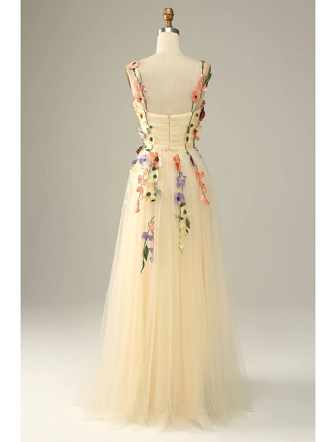 Wholesale  A-Line Wedding Guest Dresses Floral Dress Holiday Prom Floor Length Sleeveless Spaghetti Strap Tulle with Appliques